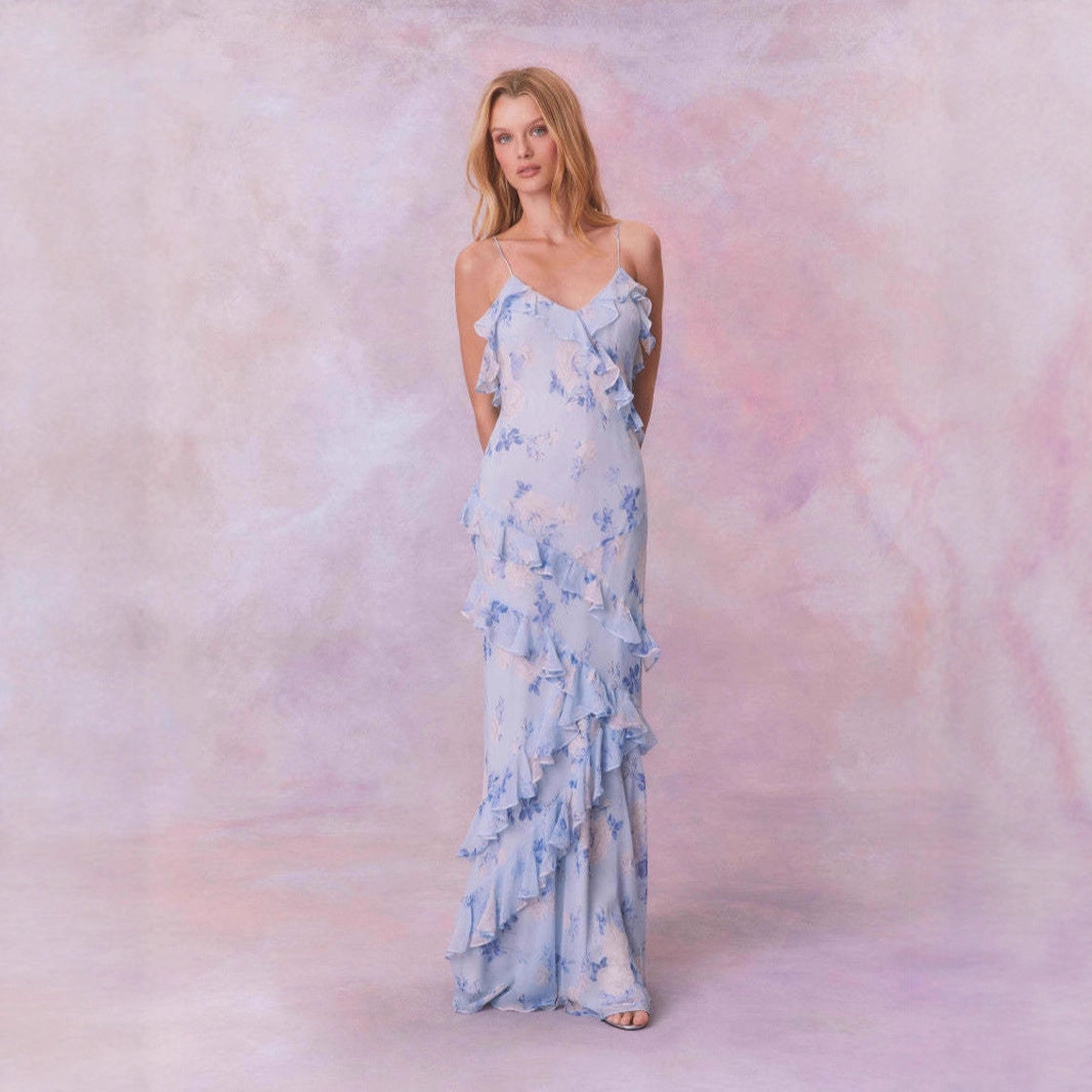 Summer Brace Sleeveless Ruffled Patchwork Long Dress