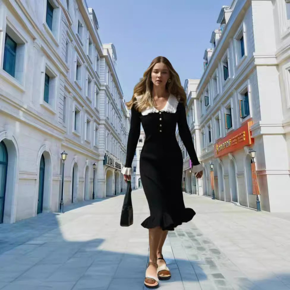 Commuter Lady Ruffled Vintage Knitted Dress Dresses