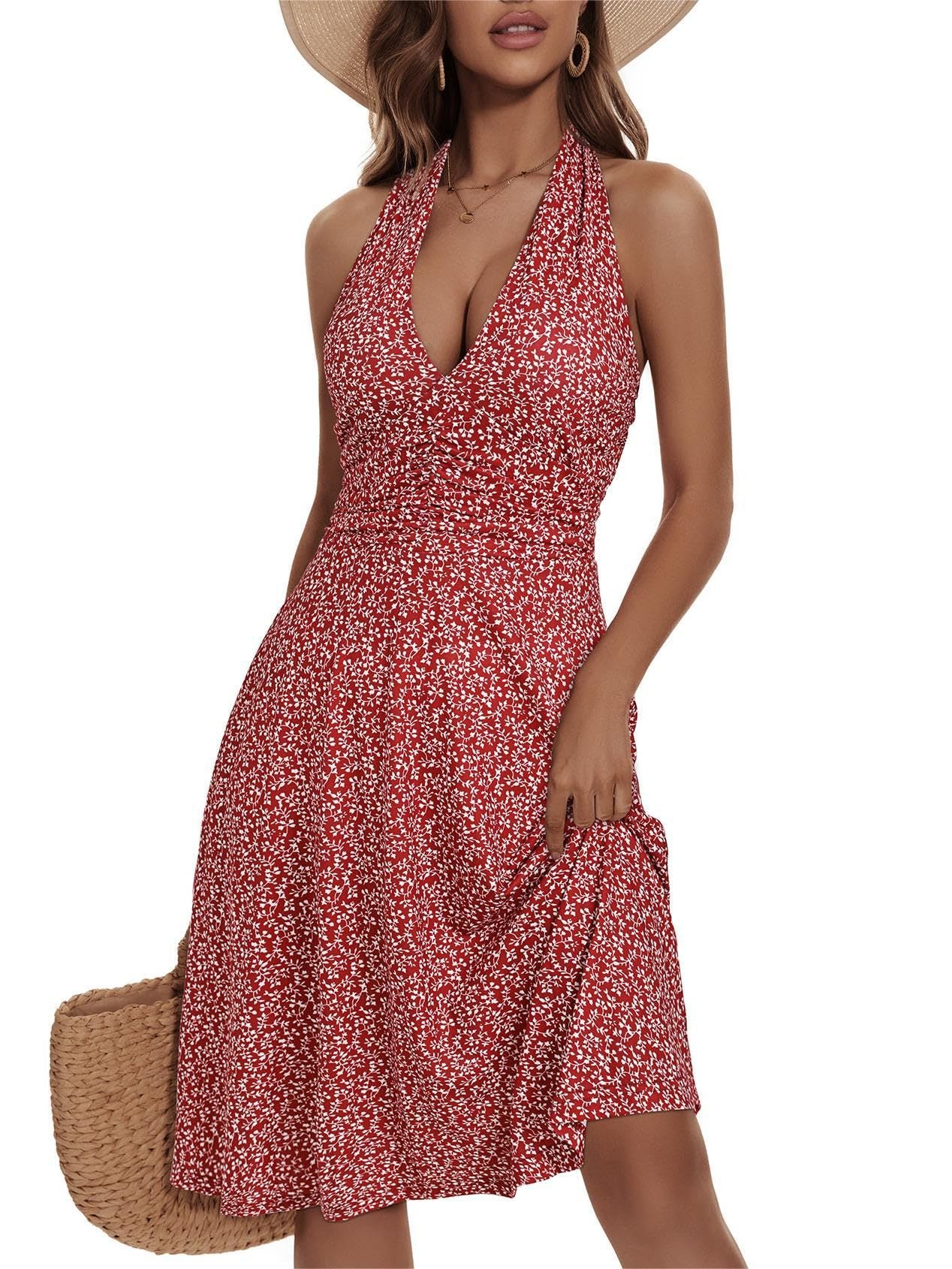 Women's Halter Bohemian Pocket Elastic Waist Simple Vests