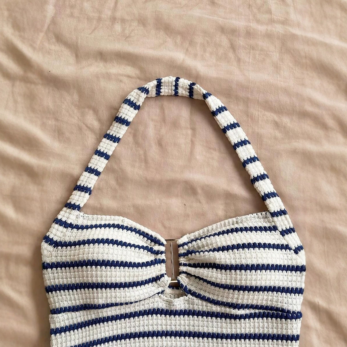Women's Summer Vacation Striped Knitted Textured Fashion Casual Suit