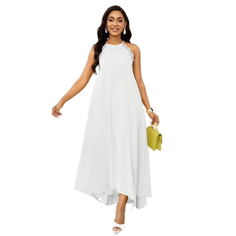 Summer White Elegant Holiday Suspender Lady Sexy Halter Backless Dress
