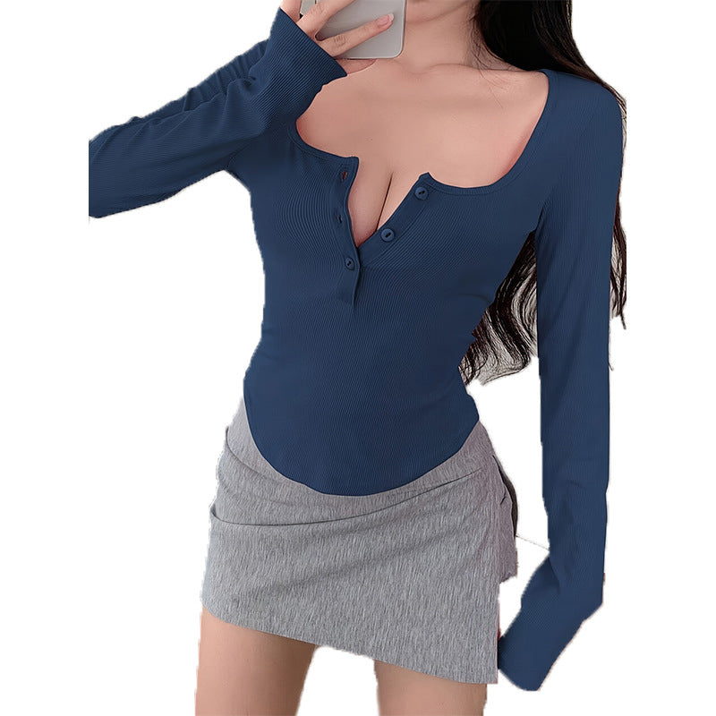 Women's Fit Slimming Hot Long Sleeve Solid Color T-shirt Inner Women's Sweater