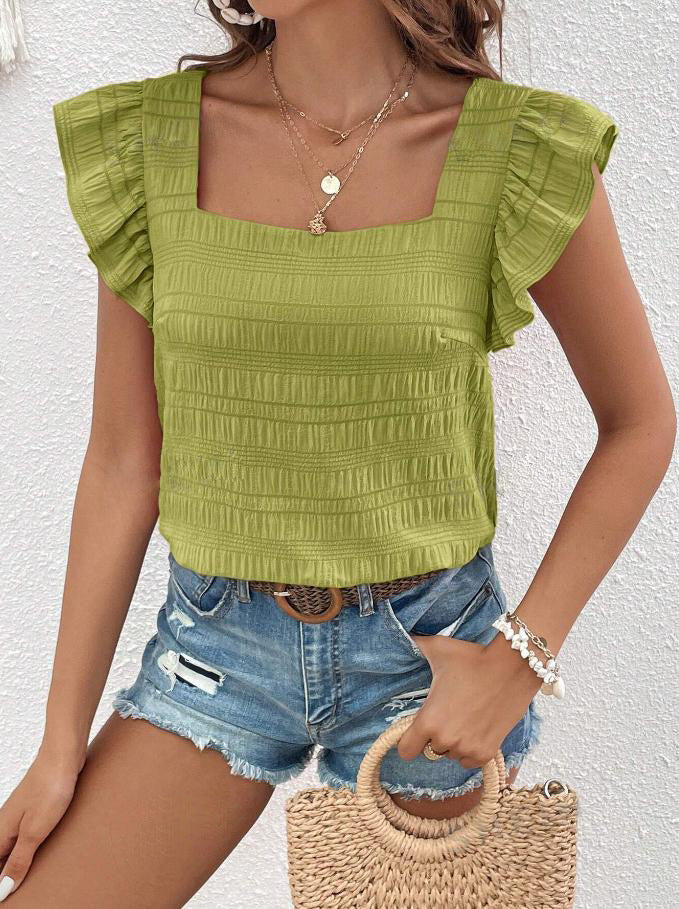 Women's Classy Square Collar Ruffled Shirt Blouses
