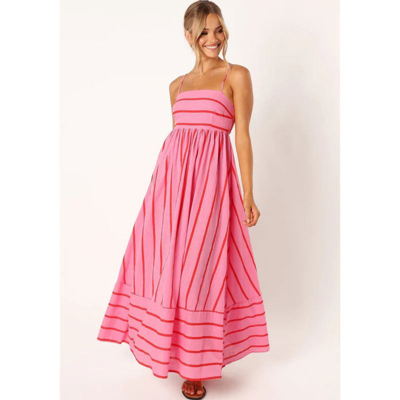 Women's Elegant Vacation Style Suspender Stripes Dress Dresses