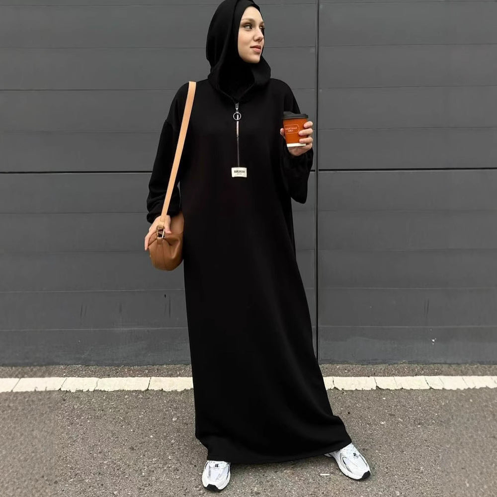 Solid Color Hooded Loose Long Sleeves Dresses