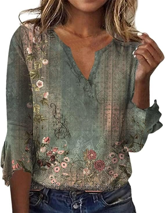 Women's Long-sleeved Printed Ethnic Fashion T-shirt Blouses