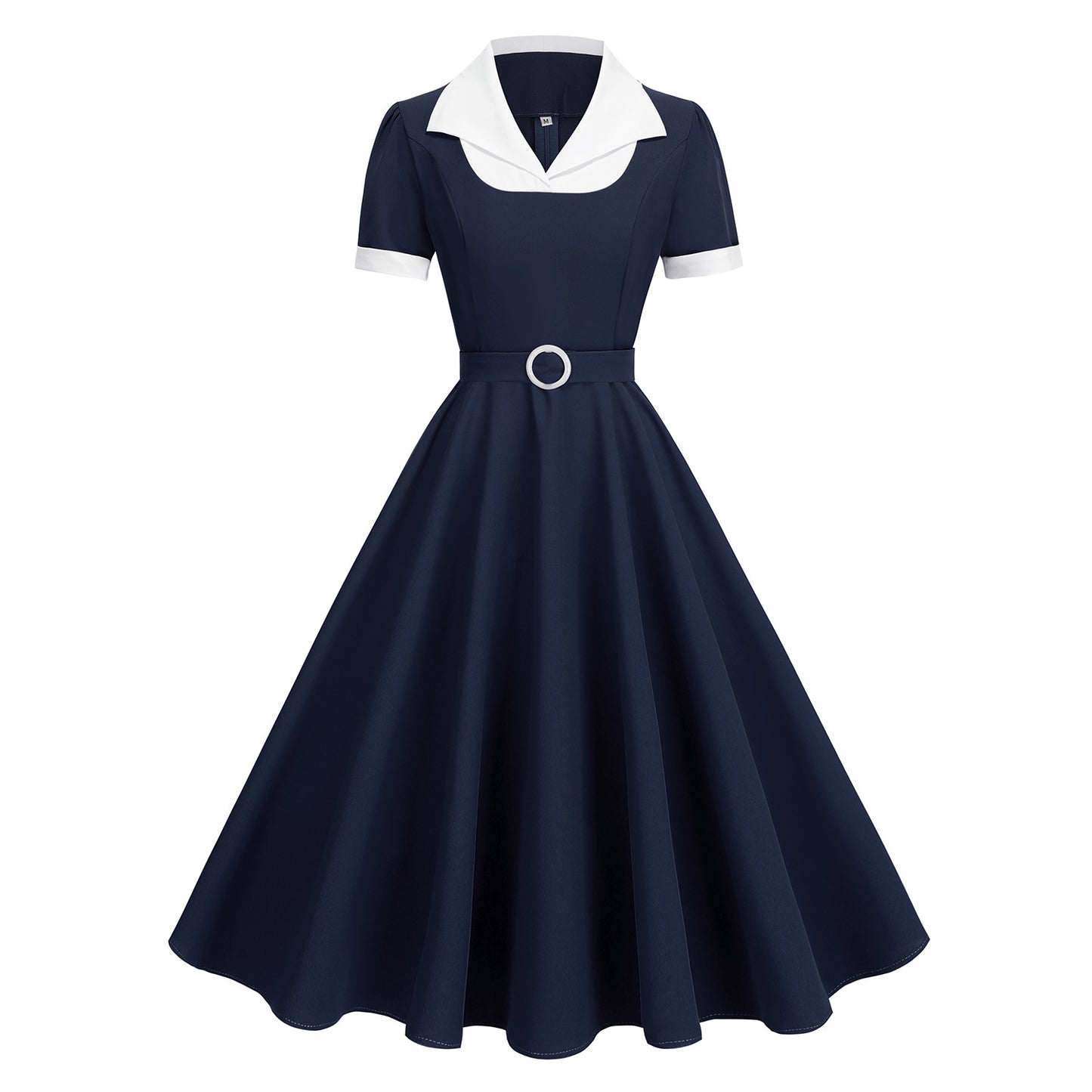 Elegant Contrast Color Lapels Commuter Fake Two-piece Large Dresses