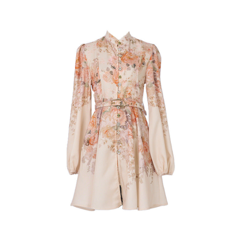 Design High Version Single-breasted Stand-up Collar Puff Sleeve Dresses