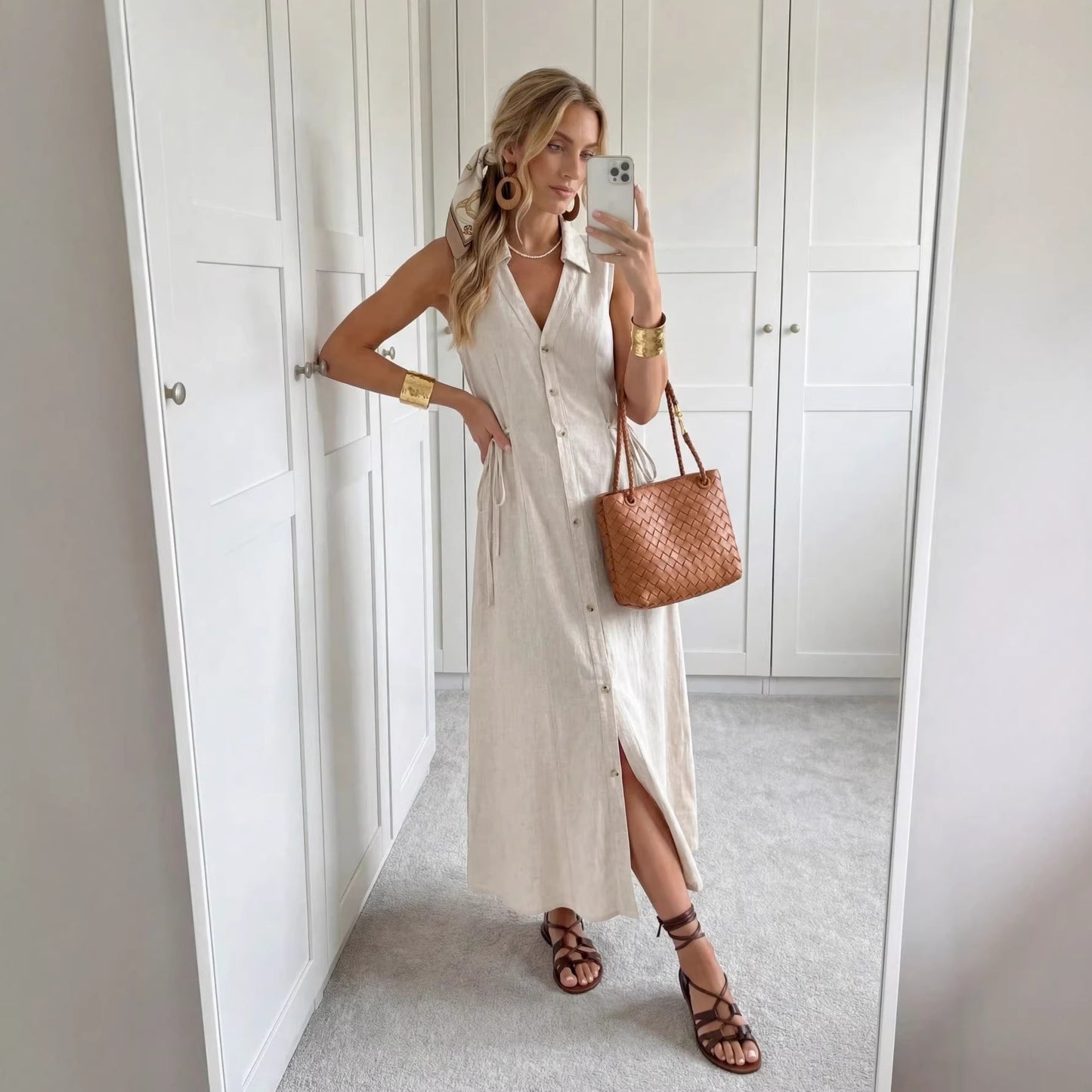 Women's Solid Color Casual Long Shirt Dress