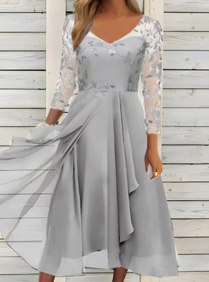 Unique Chiffon Stitching Lace Long Bridesmaid Dress