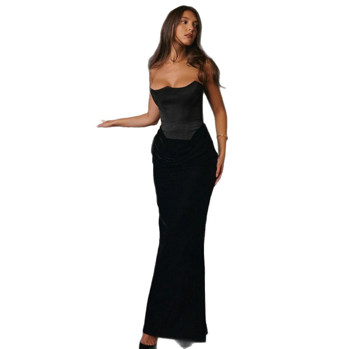 Women's Brazil Cinched Waist Long Gold Veet Dresses