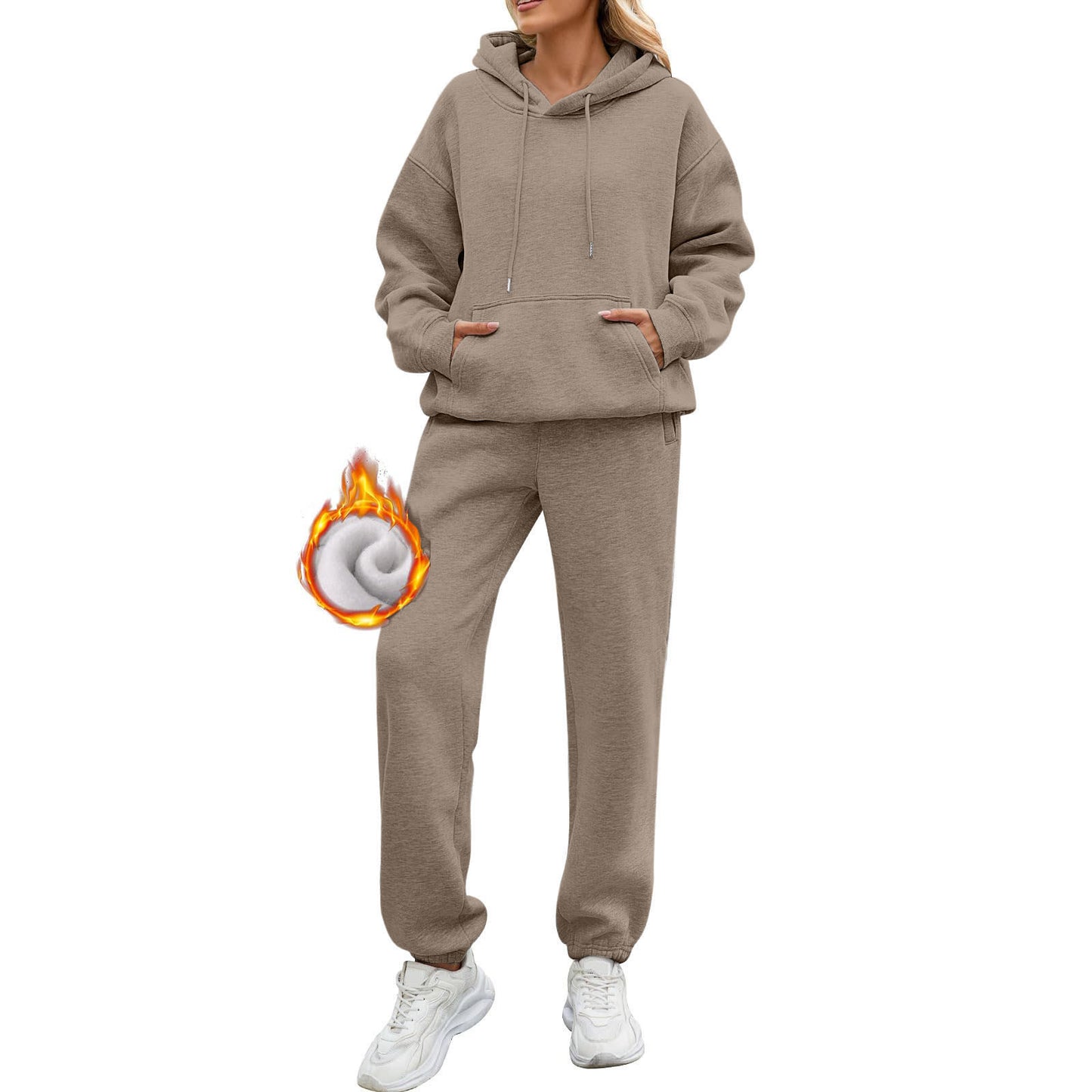 Women's Solid Color Long Sleeve Hooded Fleece Suits