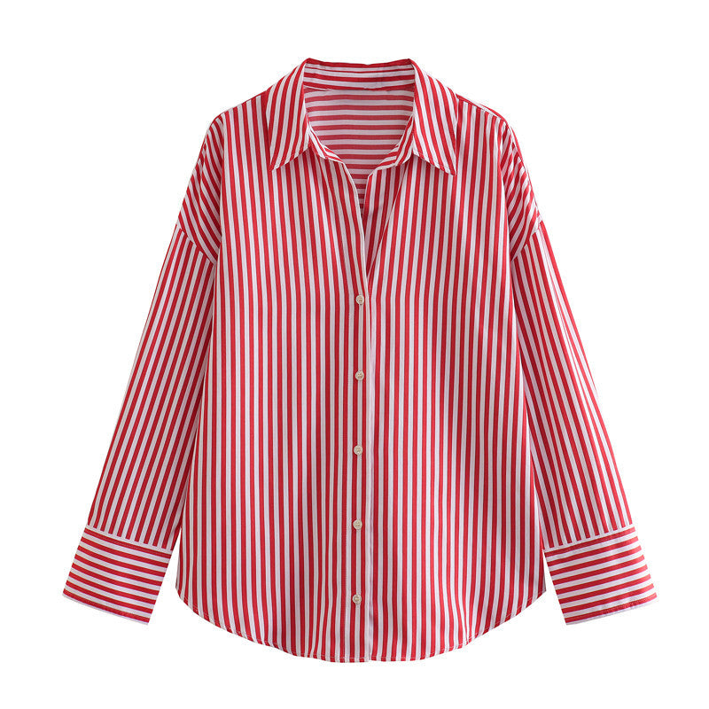 Women's Autumn Printed Silk Satin Texture Drape Blouses