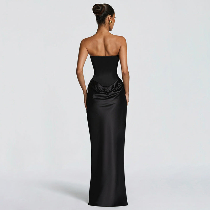 Women's Elegant Solid Color Sleeveless Slim Ribbon Stitching Hip Dress