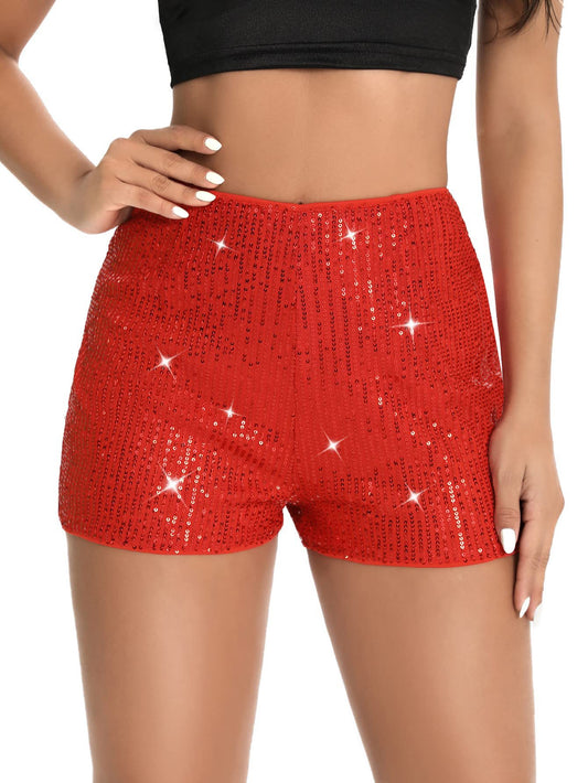Multicolor Fashion Sequin Slim Hot Sequins Solid Shorts