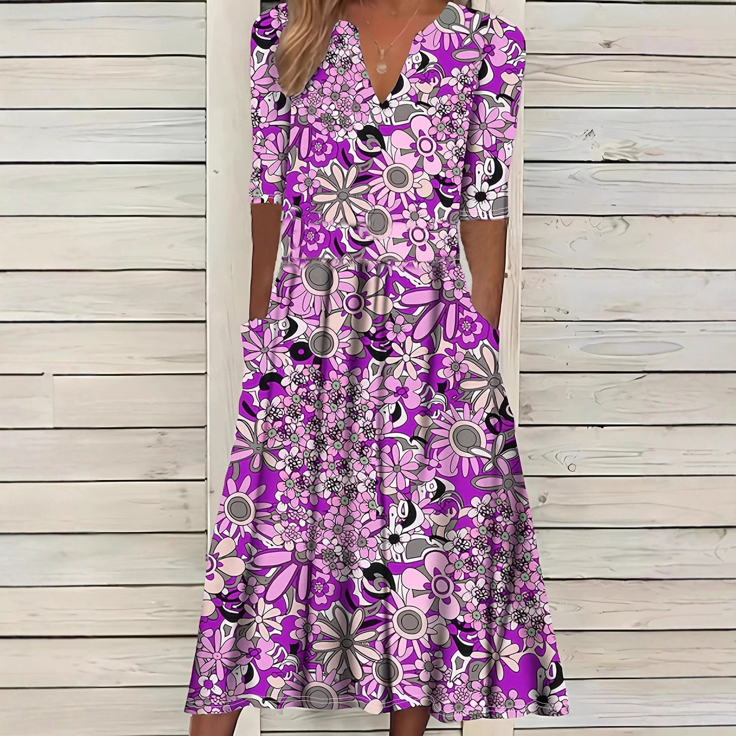 Women's Summer Printed Elegant Half-length Sleeve Dress