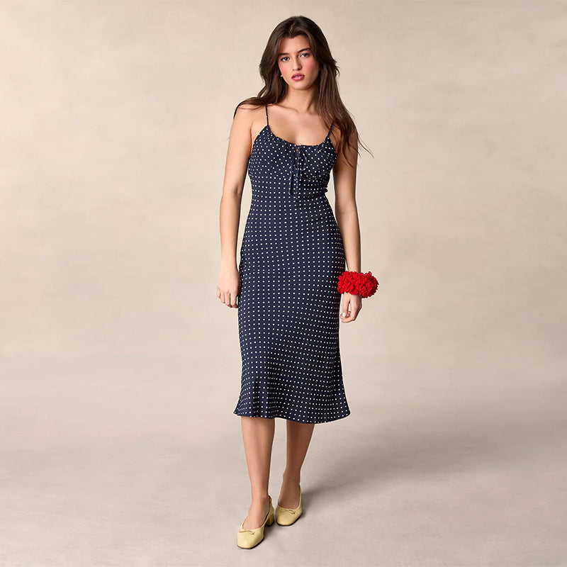 Women's With Polka Dot Halter Spaghetti Straps Dress Clothing