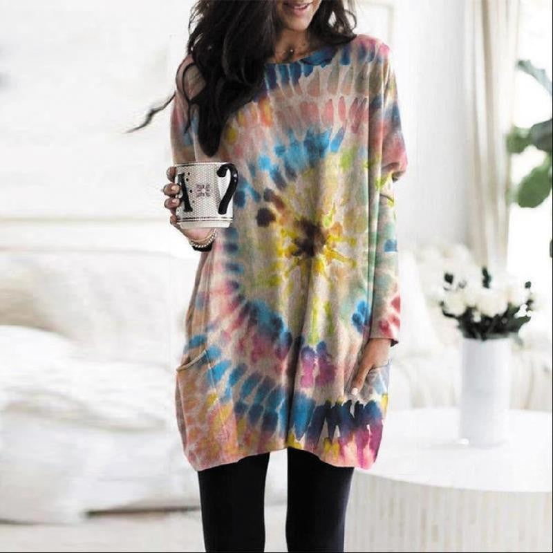 Women's Printed Spiral Batwing Sleeve Sweatshirt Dress