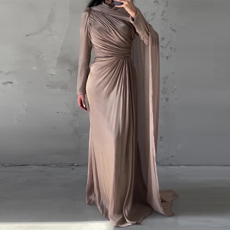 Women's Elegant Irregular Pleated Slim Green Dress Dresses