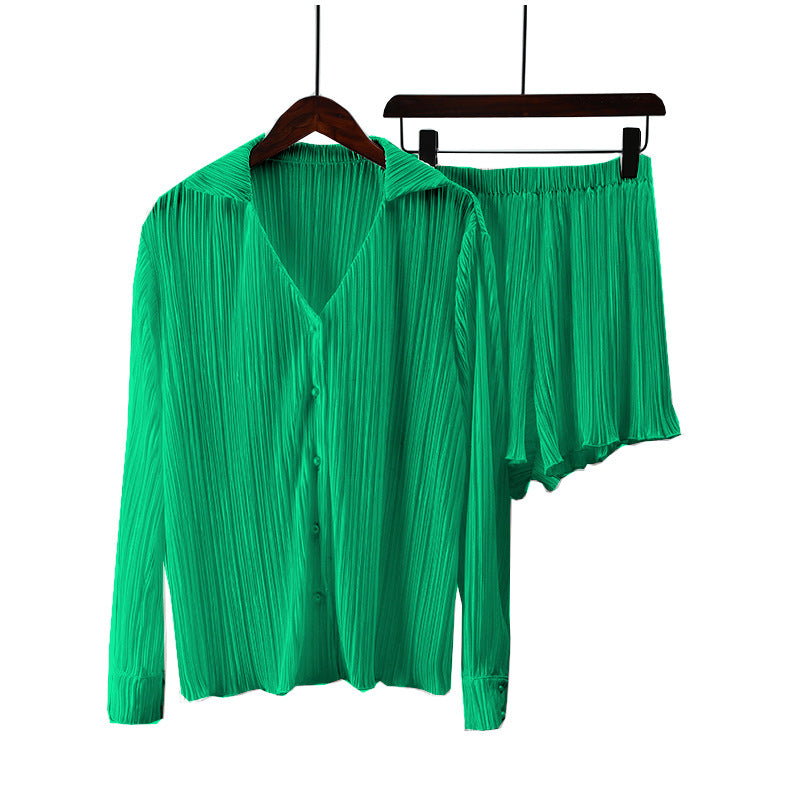 Comfortable Innovative Pleated Long Sleeve Lapel Shorts