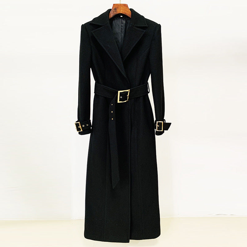 Fashion Simple Series Belt Extended Woolen Coats