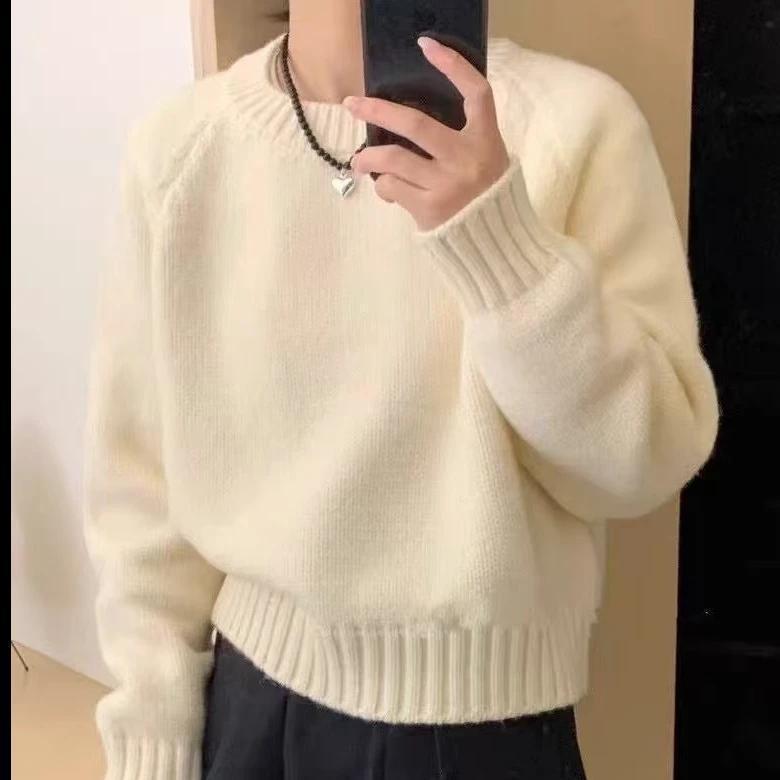 Women's Solid Color Loose Korean Casual Pullover Knitted Long Sweater