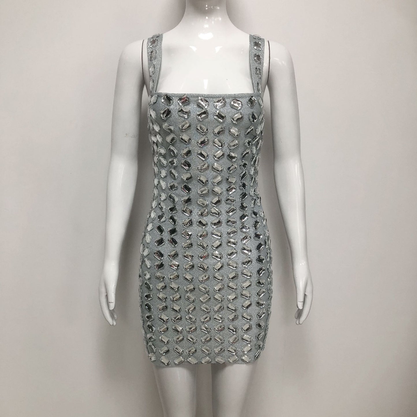 Women's Winter Solid Color Rhinestone Sexy Spaghetti Dresses