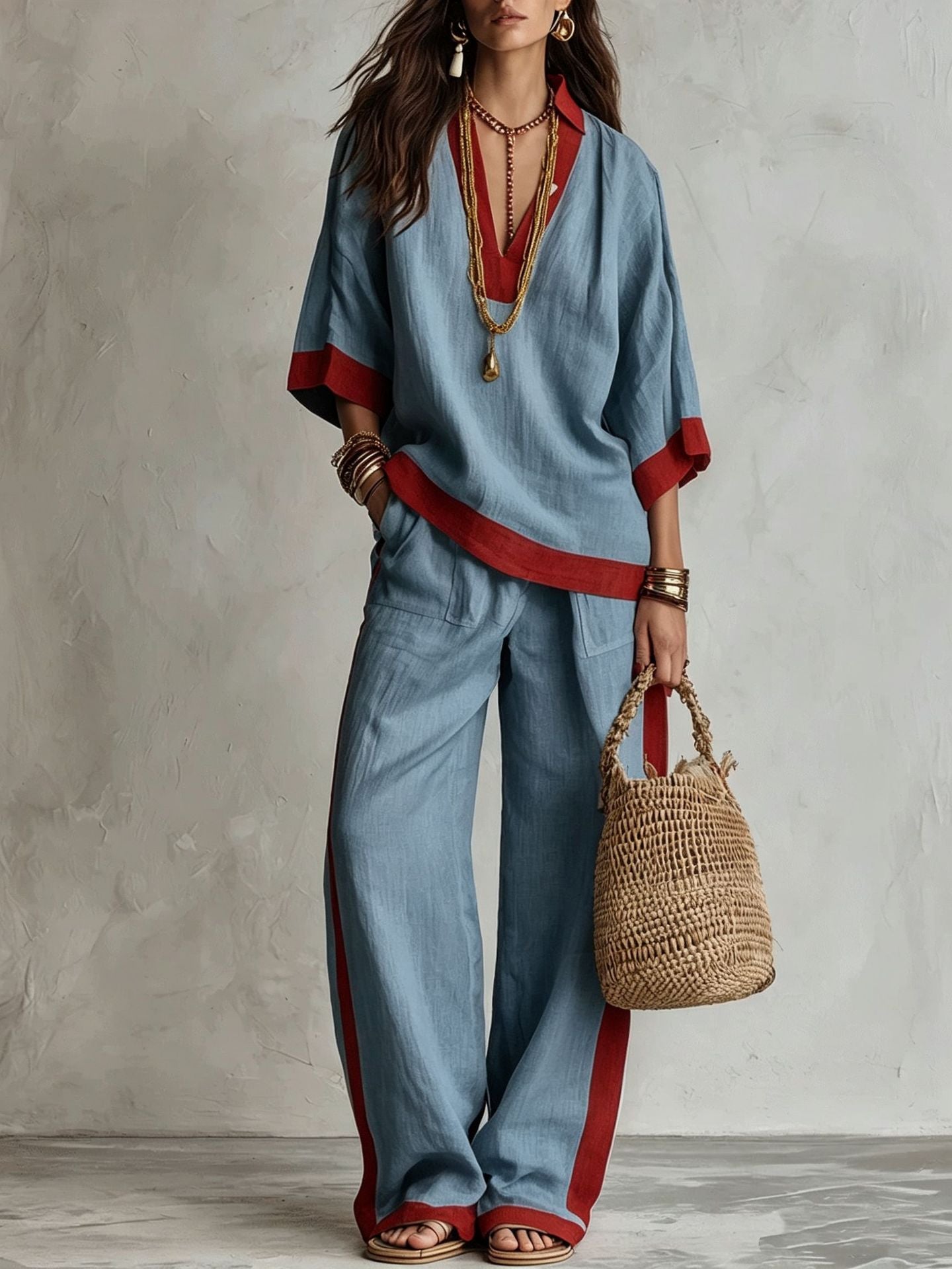 Women's Early Autumn Temperament Commute Contrast Color Fashion Casual Suit