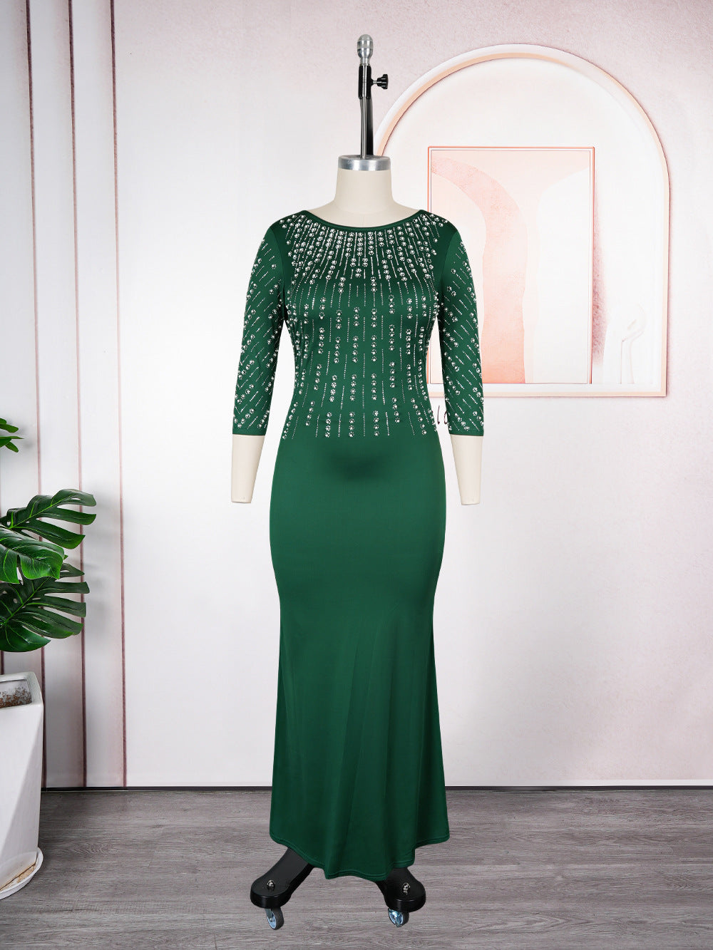 Women's African Fashion Rhinestone Formal Dress Solid Dresses