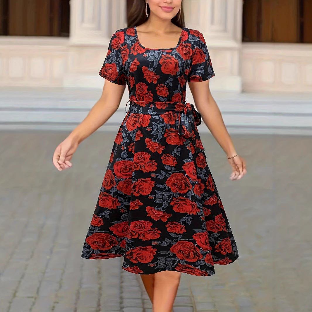 Women's Fashion Temperament Commute Floral Print Dress