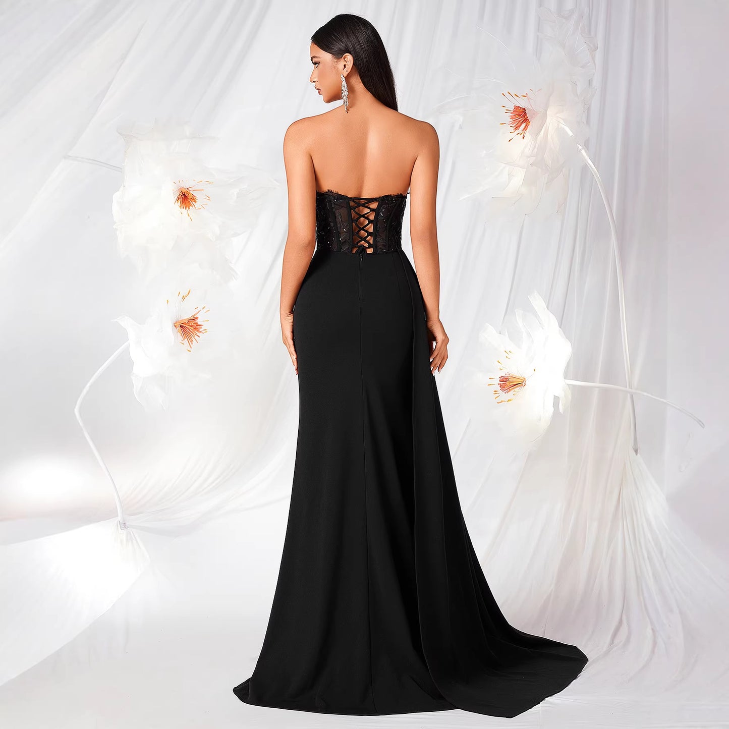 Lace Sexy Fishbone Slim Fit Slit Dress