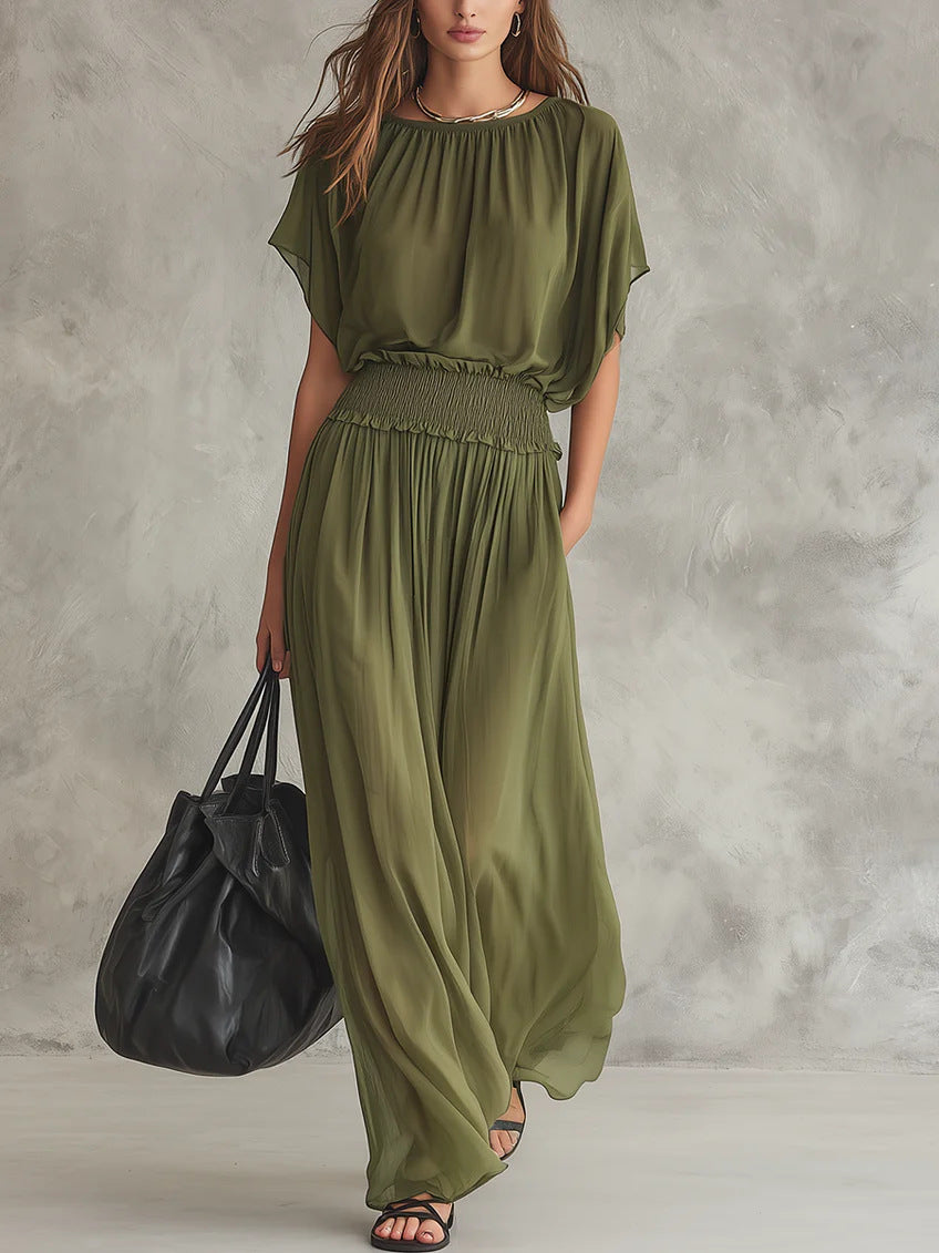 Summer Draping Smocking Elegant Exquisite Long Dress