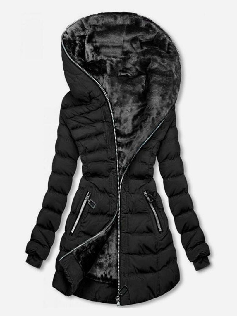Women's With Veet Winter Thickened Mid-length Zipper Coats