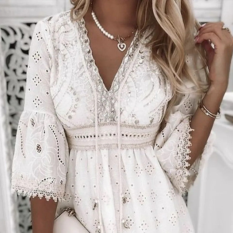 Classy Cool Casual Women's White Embroidered Dress