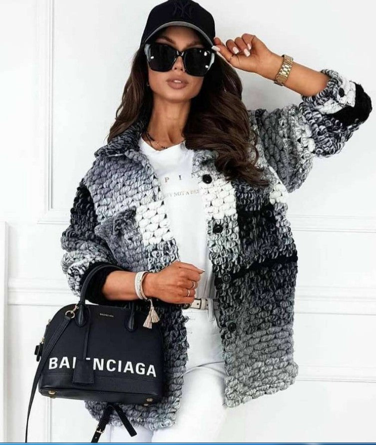 Women's Elegant Fashion Printing Woolen Cloth Jackets