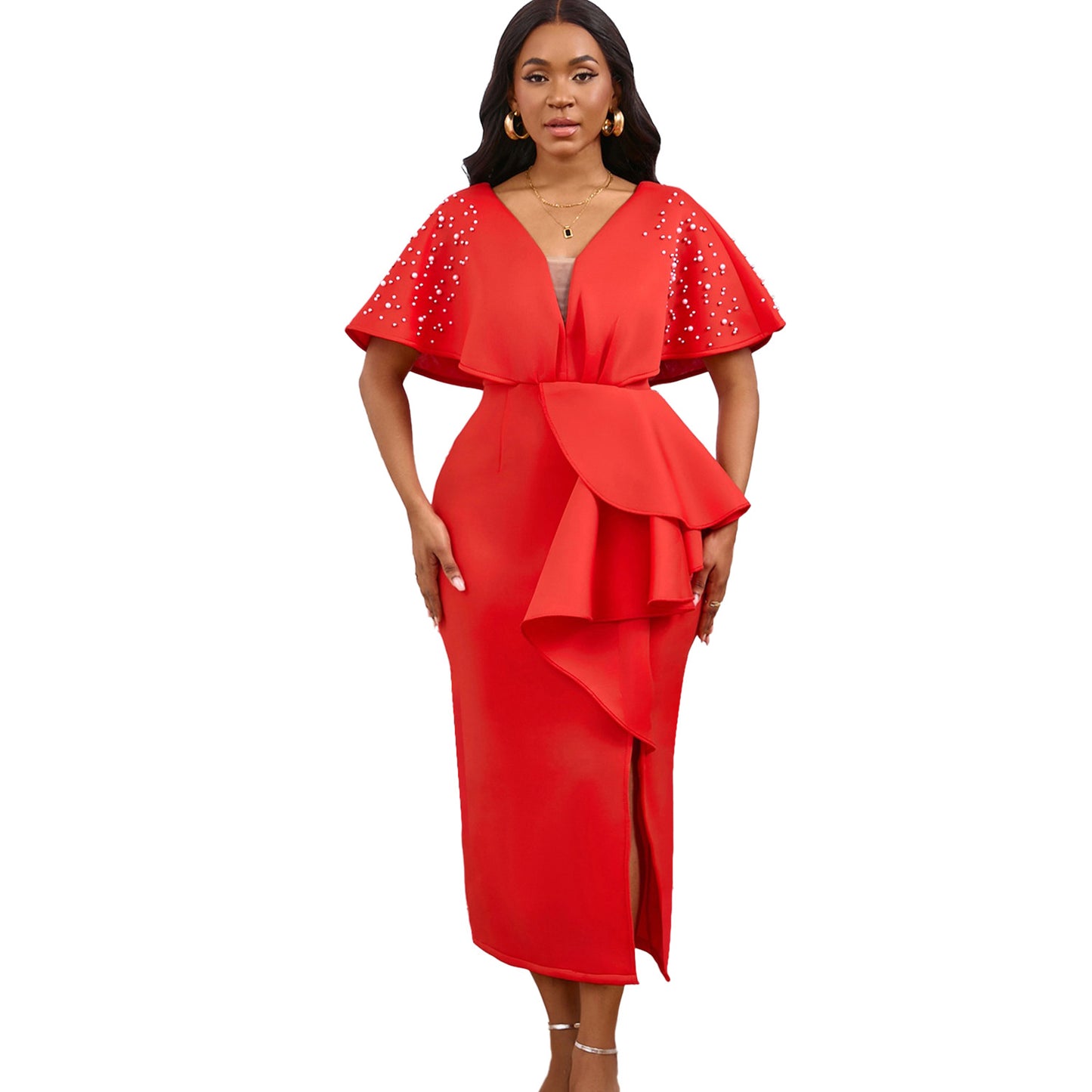 Sexy Ruffled Bifurcated Rivet Beads Party Dresses