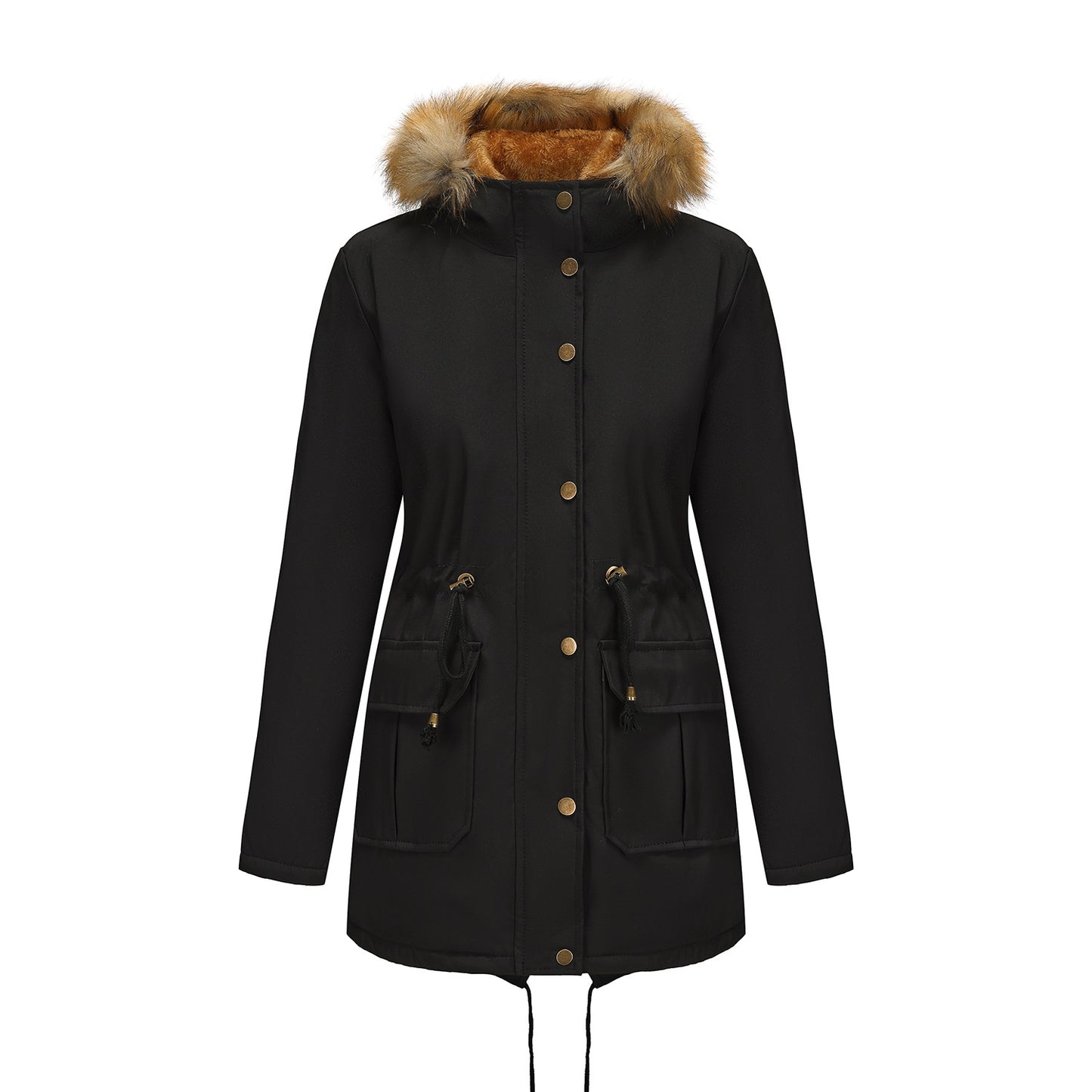 Women's Fleece-lined Parka Hooded With Fur Collar Mid-length Coats