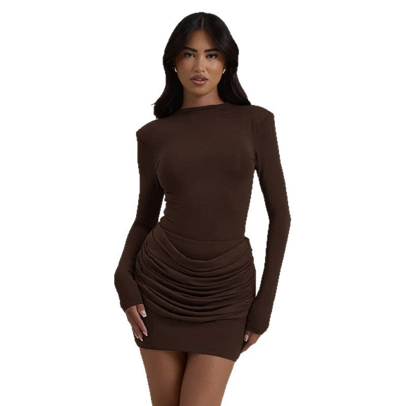 Women's Pleated Sheath Long Sleeve Waist Slimming Clothing