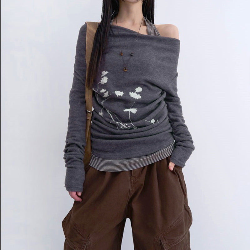 Element Plant Flower Backless T-shirt Personality Blouses