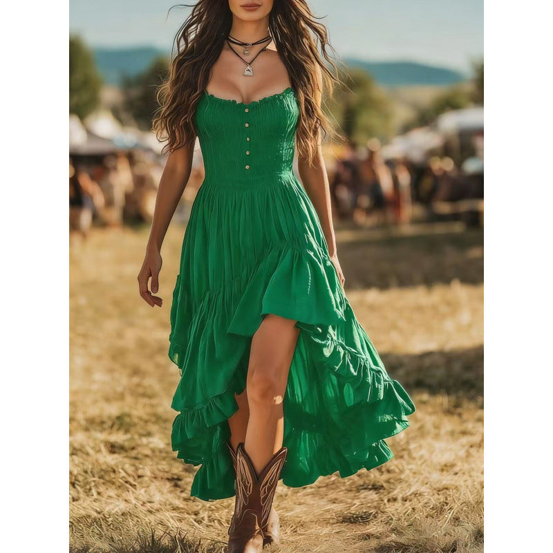 Retro Fashion Elegant Chest Smocking Waist Dress