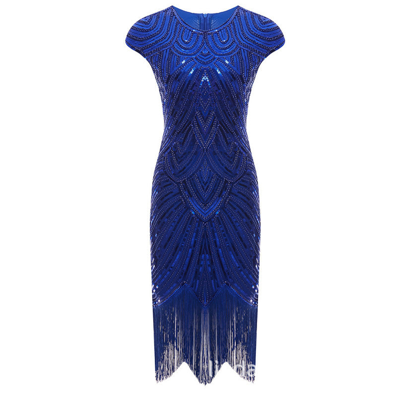 Women's Sequin Formal Dress Beaded Tassel Banquet Evening Dresses