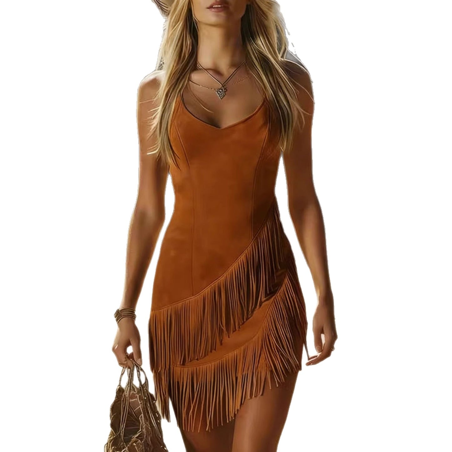 High-grade Tassel Suede Collar Sling Hip Music Dress