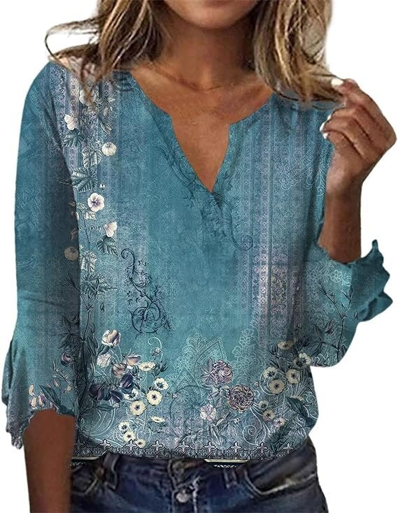 Women's Long-sleeved Printed Ethnic Fashion T-shirt Blouses