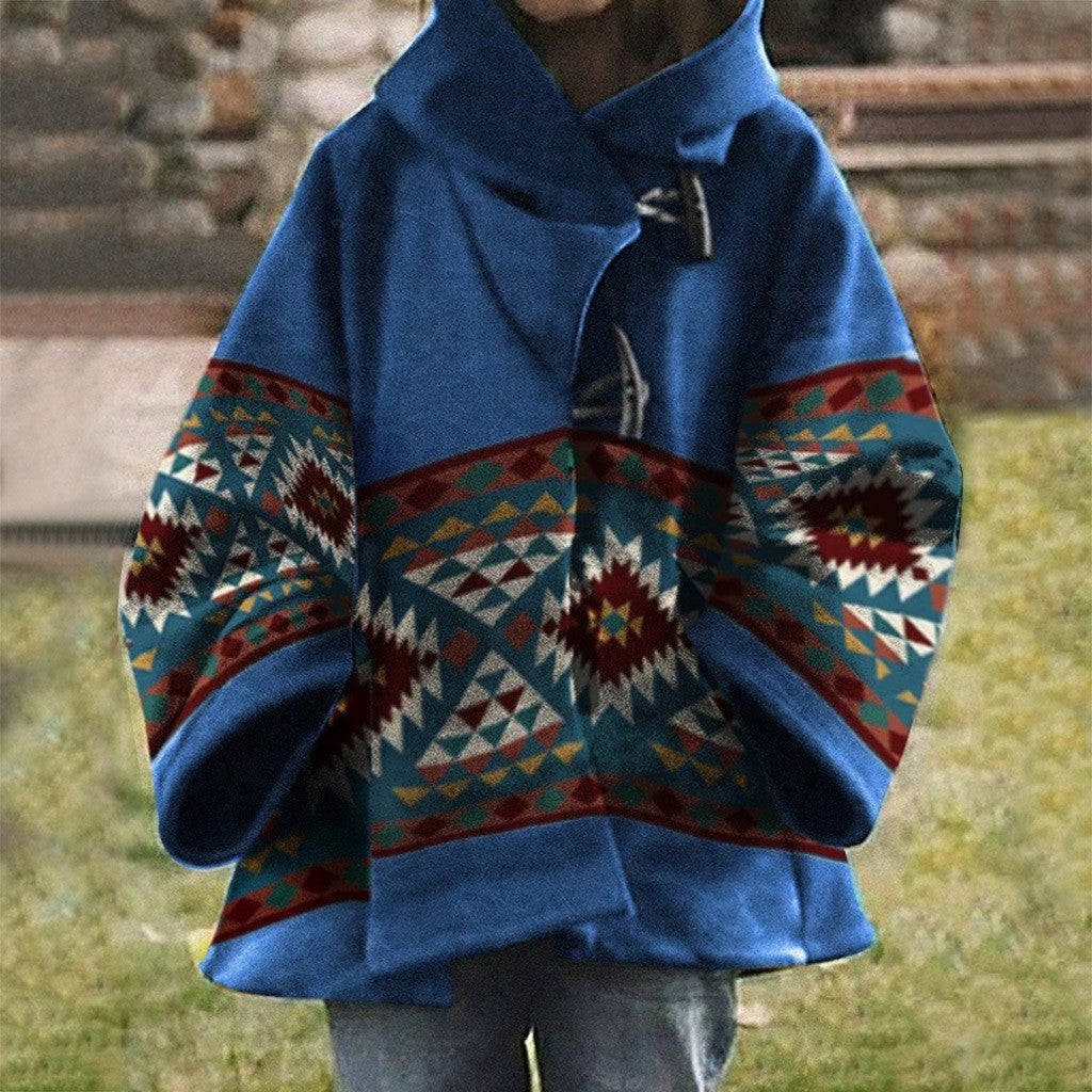 Women's Winter Loose Retro Printed Woolen Colors Coats