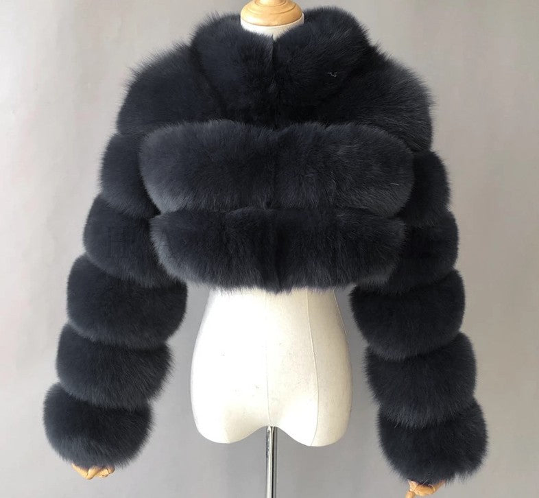 Women's Imitation Fur Fashionable Stand Collar Long Coats