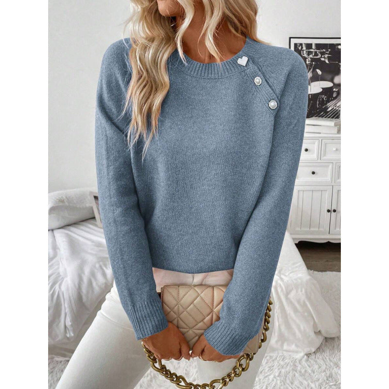 Women's Fashion Leisure Commute Button Knitted Sweater