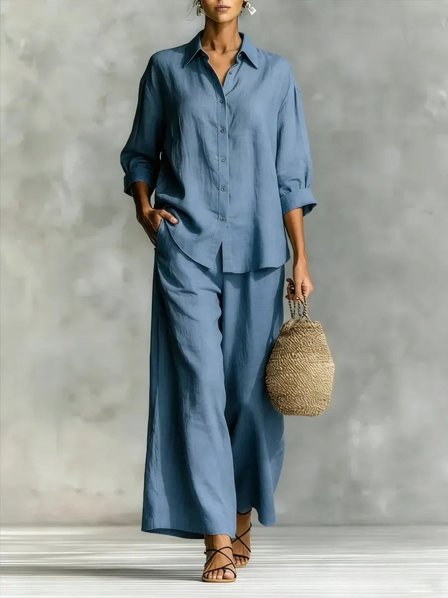 Attractive Women's Cotton Linen Wide Leg Suits