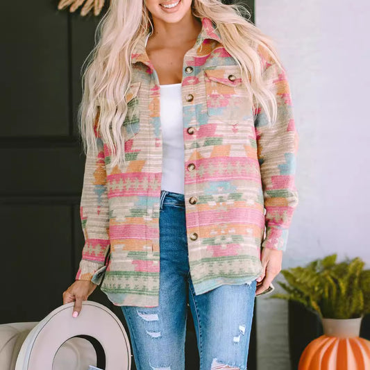 Women's Winter Fashion Retro Pattern Long-sleeved Woolen Coats