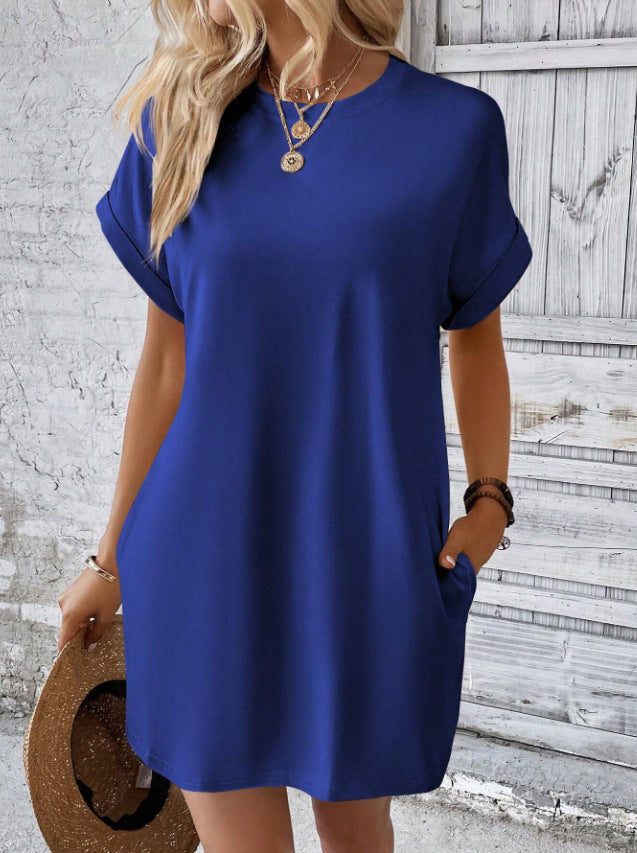 Women's Full Body Outerwear Round Neck Pocket Dress