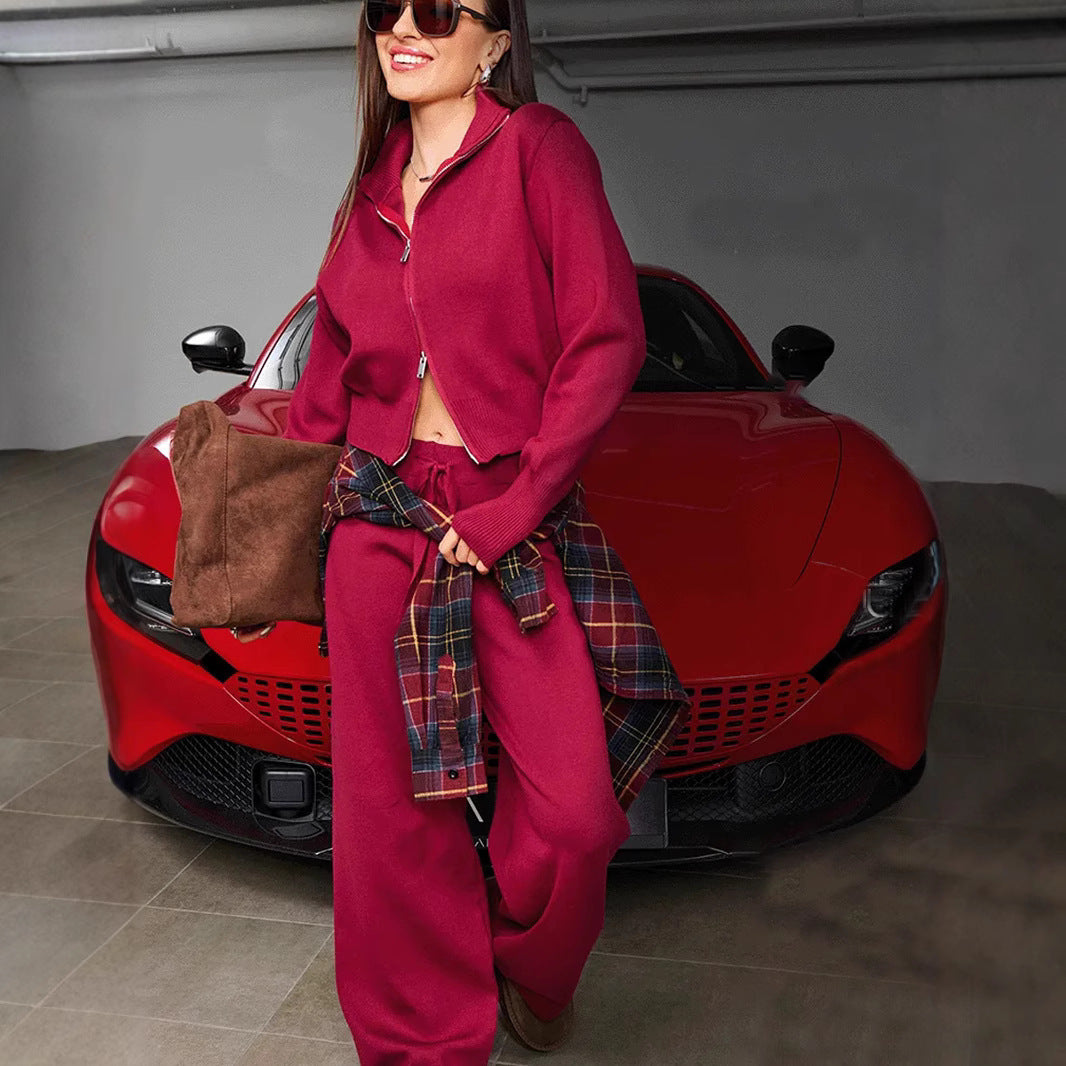 Women's Long Sleeve Zipper Trousers Sports Two-piece Suits